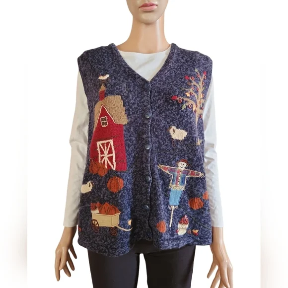 Christopher & Banks Hand Embroidered Fall Harvest Vest - Picture 1 of 8